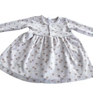 Hux girls organic cotton ribbed nuetral bear print dress 3/6 months
